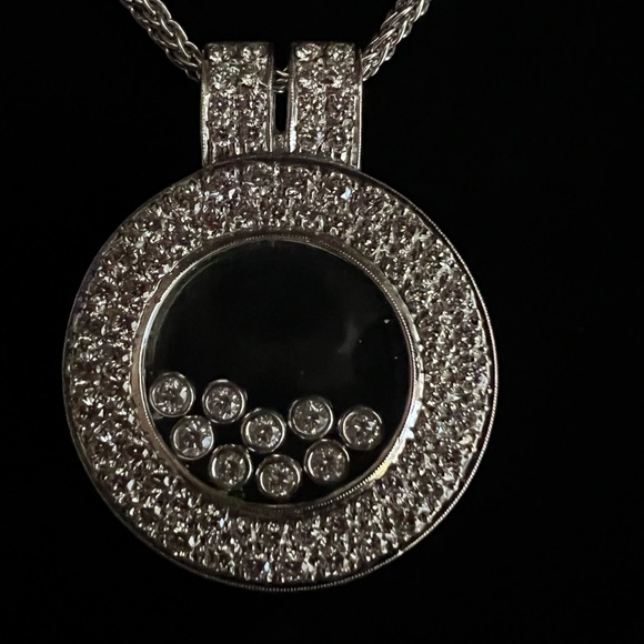 Happy Diamond Icons Double Halo Pendant & Necklace 2.40 CTTW 9 Floating 18K  WG - Picture 3 of 9